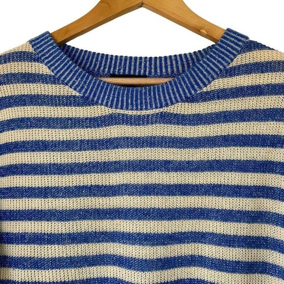 J.crew women’s heather stripe sweater blue off white linen blend new - Picture 8 of 11
